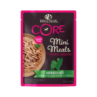 Wellness Core Small Breed Mini Meals shredded chicken and lamb entree grain-free wet dog food pouch
